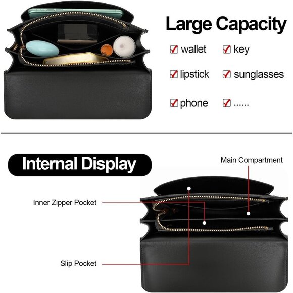 LL LOPPOP Small Classy Leather Crossbody Purse Top Handle Satchel Handbag - Picture 3 of 7